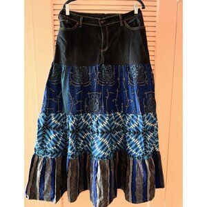 Tiered Jeans Skirt Size Med Waist 30-32 Western Marks & Spenser Calico Gypsy